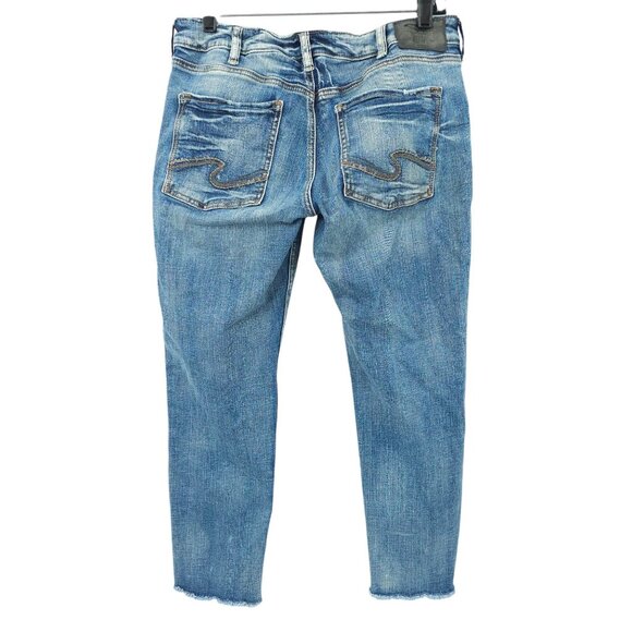 Silver Jeans Sam Boyfriend Sz 30 x 25 Mid Rise Stretch Distressed Crop Med Wash - Picture 2 of 12